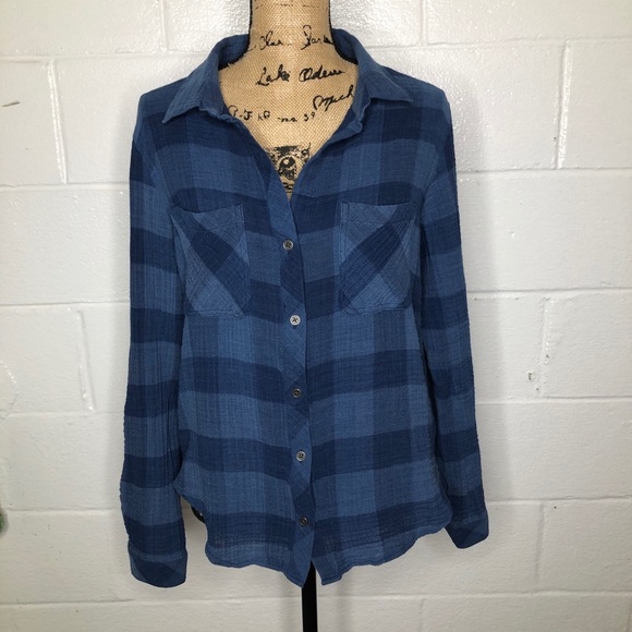 Anthropologie Tops - Cloth and Stone Plaid Button Up Top Blue Large